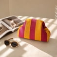 thumbnail image 3 of Large Makeup Organizer with Knitted Texture, Pink and Orange Striped, for Travel and Daily Cosmetic Storage, Clutch Pouch, 3 of 6