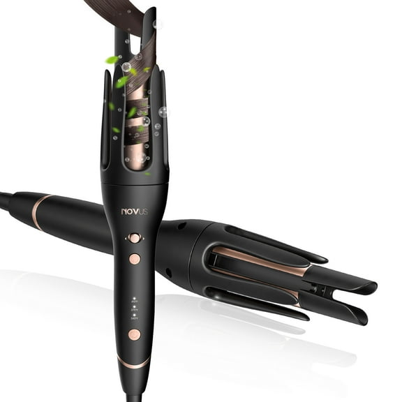 NOVUS Anti-Scald Automatic Ceramic Curling Iron, Rotating Wand, Auto Curling, 3 Temp Settings, 30Min Auto Shut Off, For All Hair Types