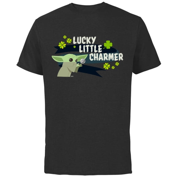 Star Wars The Mandalorian Grogu Lucky Little Charmer - Short Sleeve Cotton T-Shirt for Adults - Customized-Black