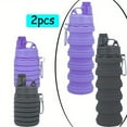 thumbnail image 4 of 2-pack Lightweight Collapsible Water Bottles - Portable Foldable Drinking Bottles With Leak-proof Lids & Carabiners, Durable Silicone For Sports, Travel, Gym, Hiking & Outdoor Activities - Purple & Bl, 4 of 6
