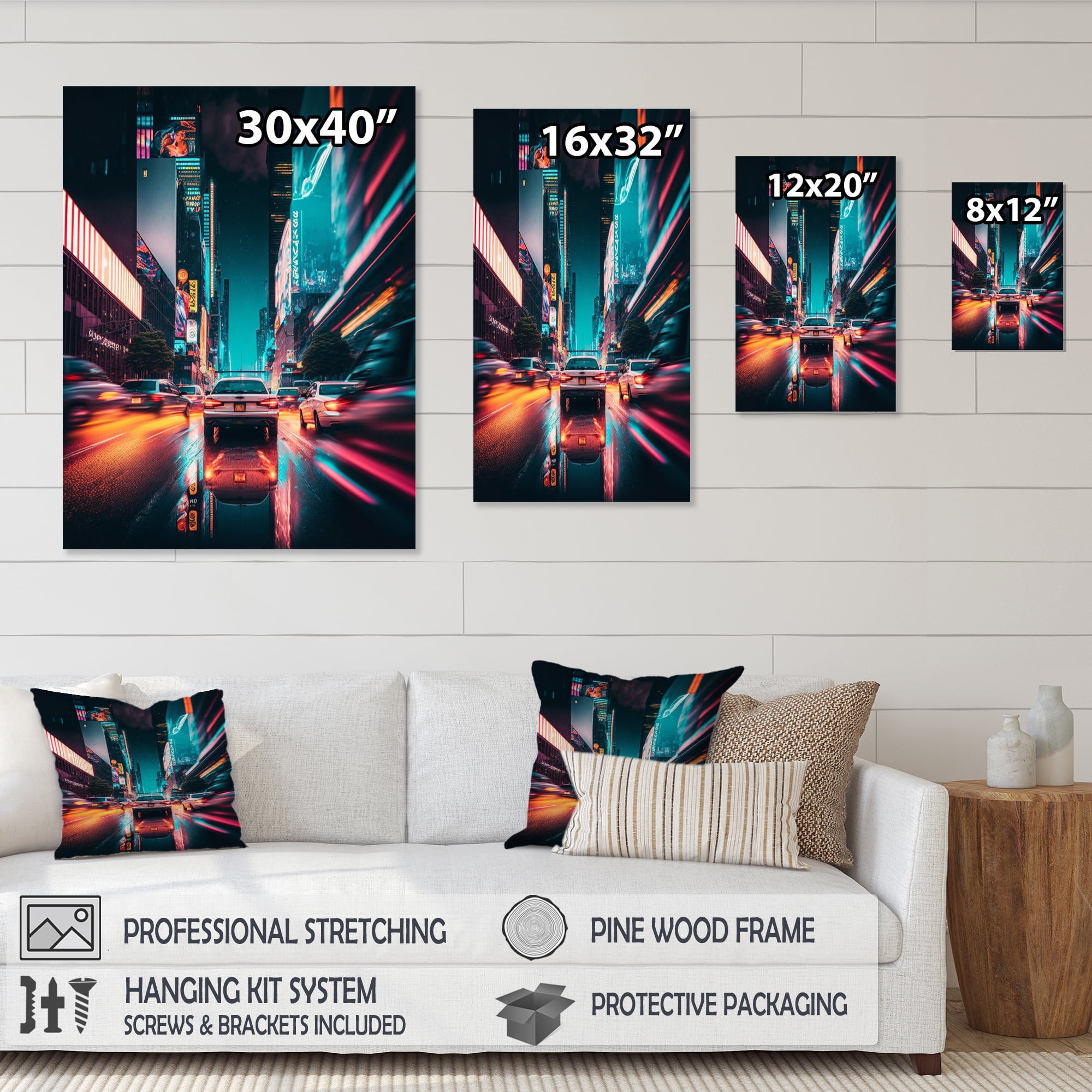 Designart Futuristic New York City Neon III Canvas Wall Art