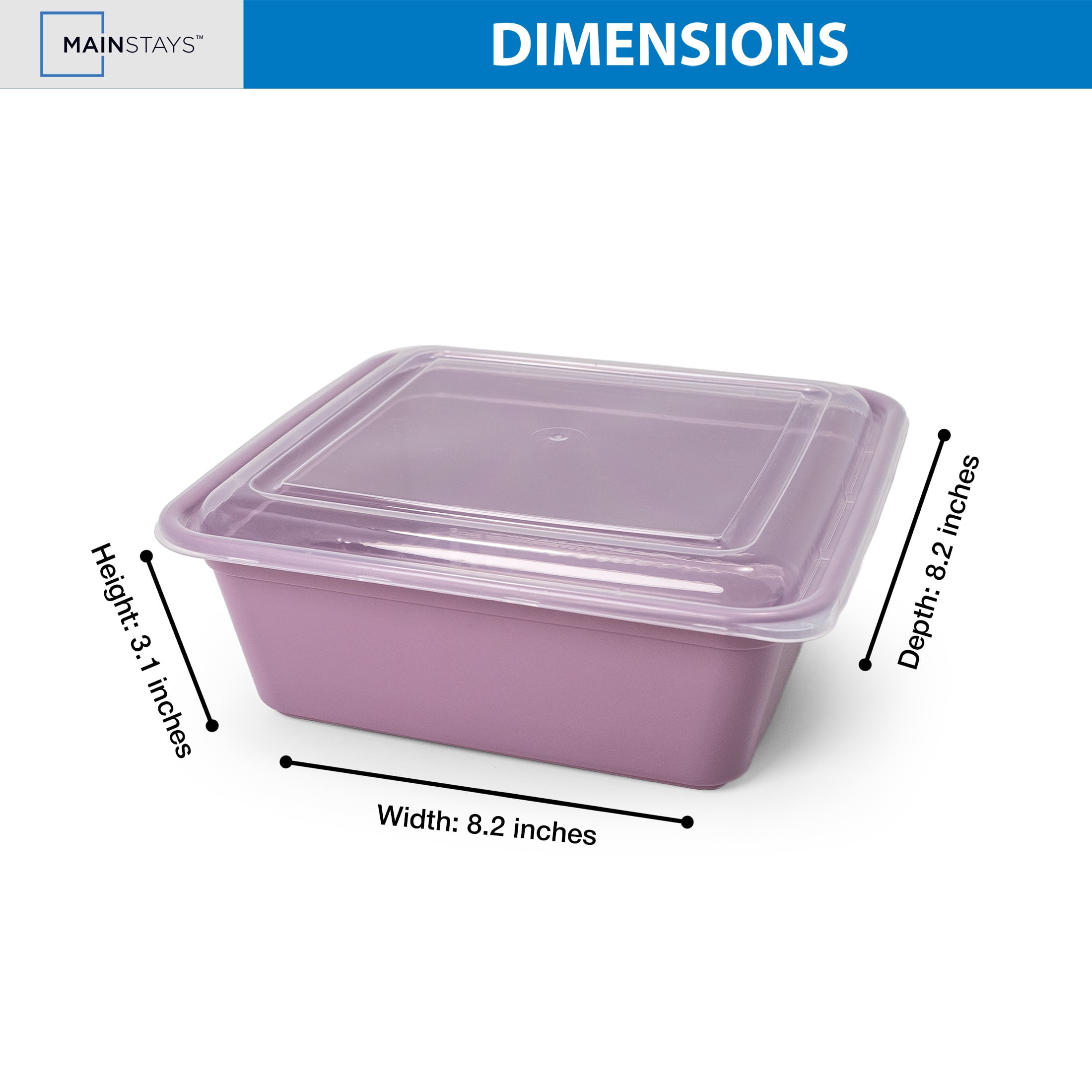 Mainstays 5-Pack Tall Square BPA-Free Plastic Meal Prep Food Storage Containers, 1.9L, Lilac Bloom