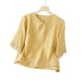 thumbnail image 2 of Ounisa Blouses for Women Dressy Casual Ruffle 3/4 Length Sleeve Womens Tops V Neck Button Loose Tshirts Trendy Summer Shirts, 2 of 5