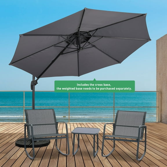 Autlaycil 5 Pcs Patio Outdoor Furniture Sets Contains 2 Textilene Fabric Rocking Bistro Chairs, Table, 10' Outdoor Offset Cantilever Umbrella and Cross Base, Grey