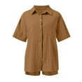 thumbnail image 5 of Holzkary Women's Summer Cotton Linen Short Sets 2 Piece Shorts Top Lounge Beach Vacation Fashion Casual Cardigan Short Sleeve Shorts 2 Piece Set Woman Summer Coffee Xxl, 5 of 6