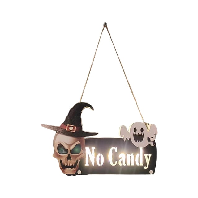 Adorno colgante de puerta iluminado para Halloween, puerta de entrada de madera espeluznante Estilo D