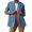 Blue, variant on Women's Lapel Double Breasted Denim Jacket Washed Oversized Long Sleeve Casual Jean Coat with Patch Pockets