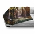 thumbnail image 3 of Nature Soft Flannel Fleece Blanket, Waterfall Cascade Forest Tree Moss Lake Stones Rocks Wonder of the World Image, Cozy Plush for Indoor and Outdoor Use, 70" x 90", Green and Brown, by Ambesonne, 3 of 6