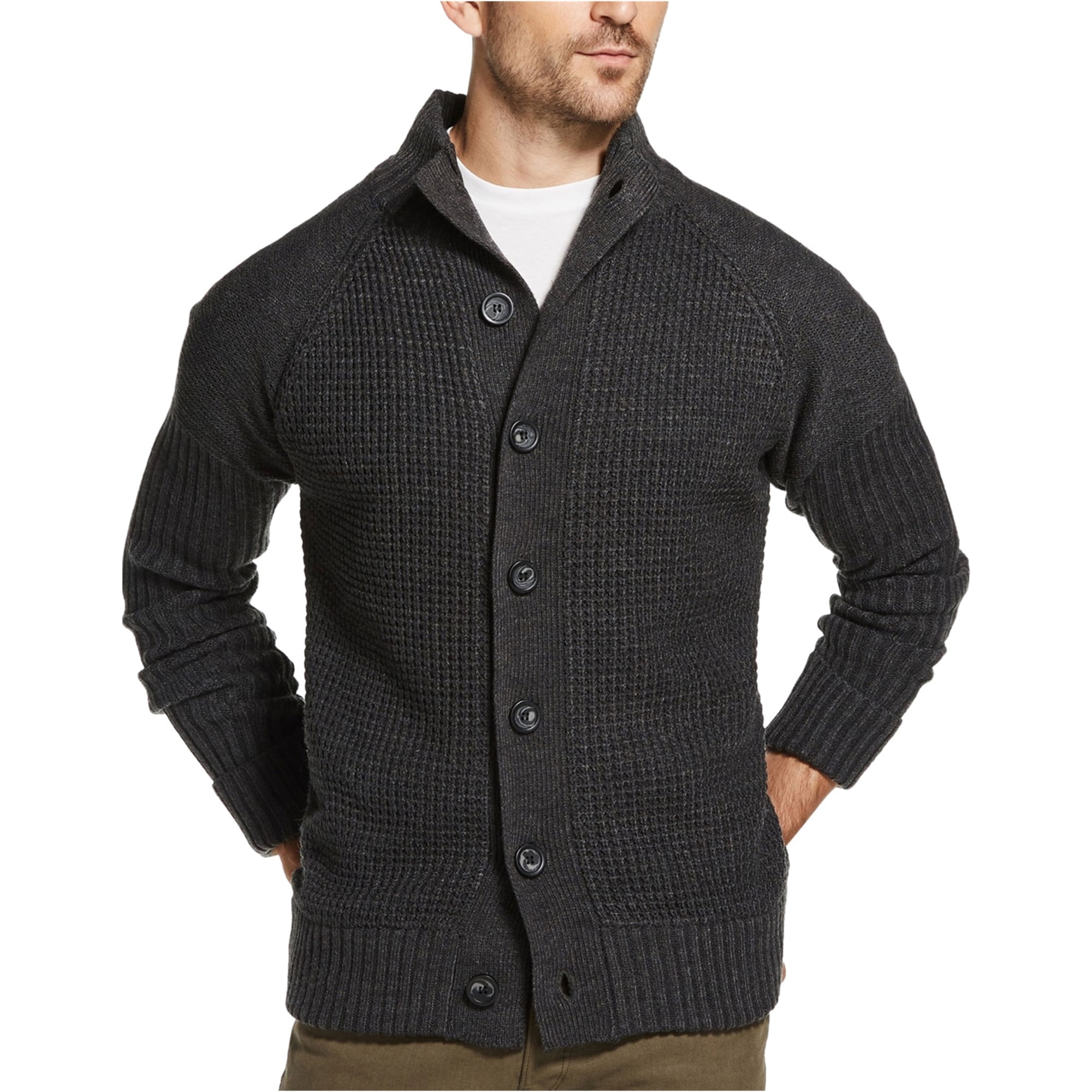 Weatherproof - Weatherproof Mens Waffle-Stitch Cardigan Sweater ...