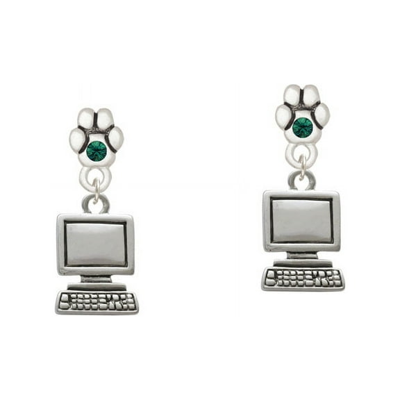 Computer - Green Crystal Paw Earrings