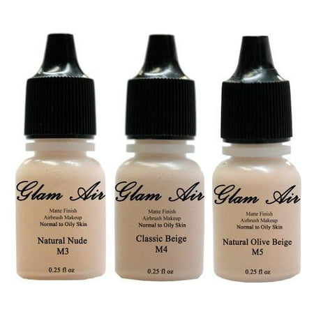 Glam Air Airbrush Water-based Foundation in Set of Three (3) Assorted Light Matte Shades (For Normal to Oily Light/Fair (Best Matte Foundation For Oily Skin)
