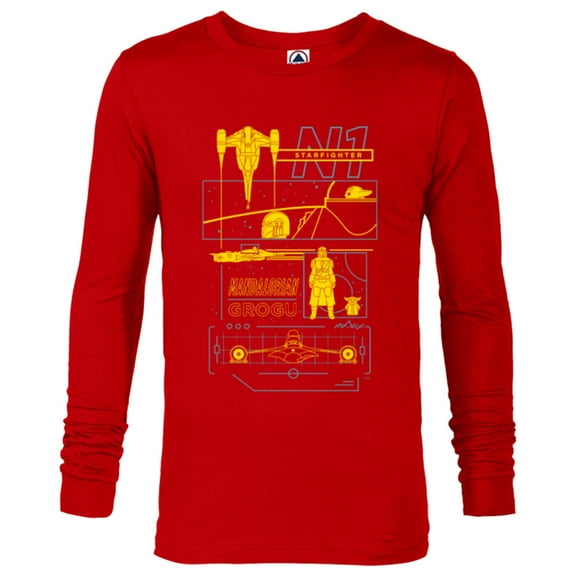 Star Wars The Mandalorian & Grogu N-1 Starfighter Schematic - Long Sleeve T-Shirt for Men - Customized-New Red