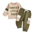thumbnail image 7 of larppty Aunties Little Dude Baby Outfit Toddler Boy Long Sleeve Letter Sweatshirt Top and Pants Set Infant Fall Winter Clothes(12-18 Months,Army Green), 7 of 7