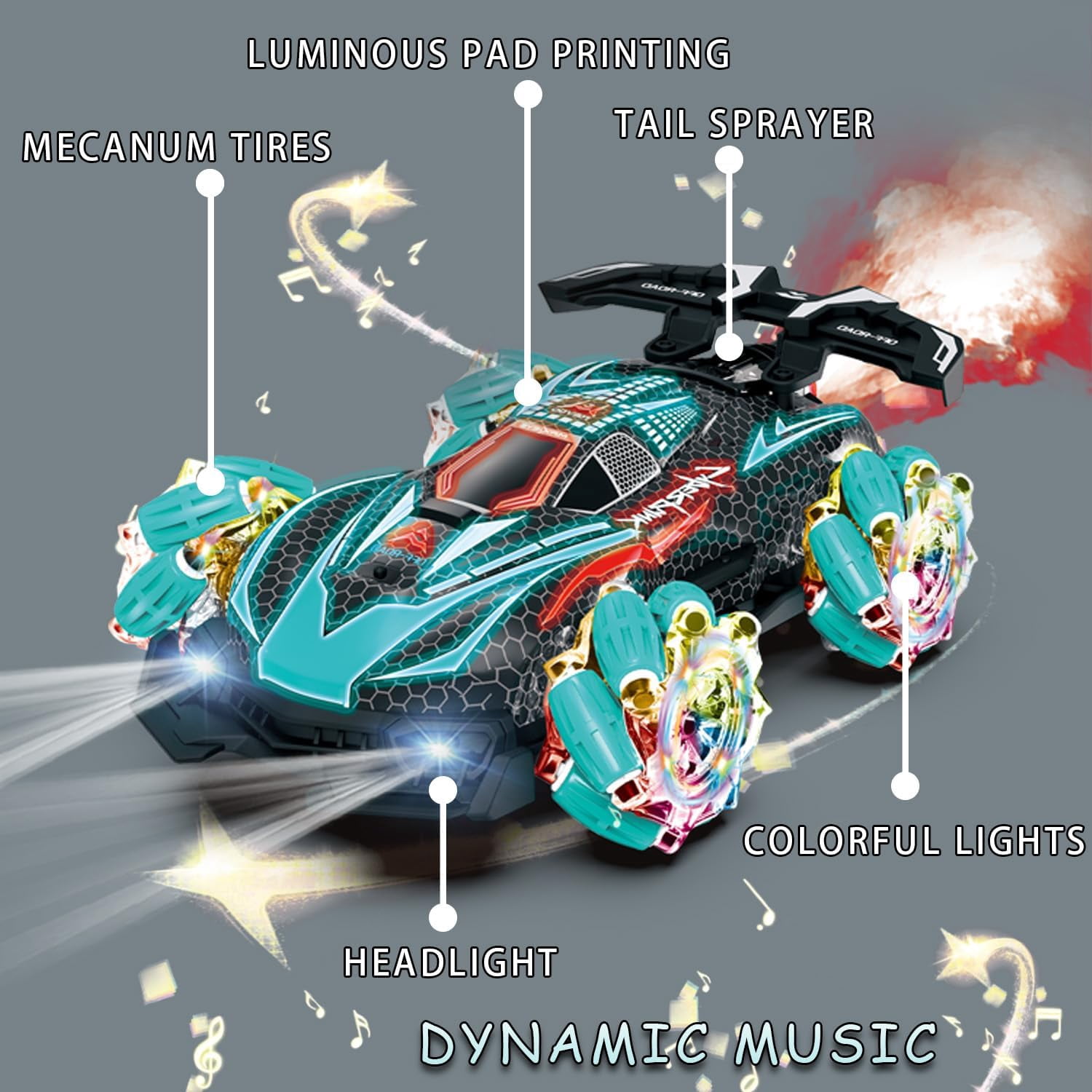 Funtogether Toys RC Gesture Sensing Stunt Car with Spray, Lights & Music, 360° Rotating 4WD Transforming Remote Control Car for Boys Ages 6–12