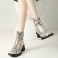thumbnail image 2 of Snakeskin Chelsea Dress Boots for Women Fashion Casual Leather Square Toe Chunky Mid Heel Short Ankle Booties, 2 of 8