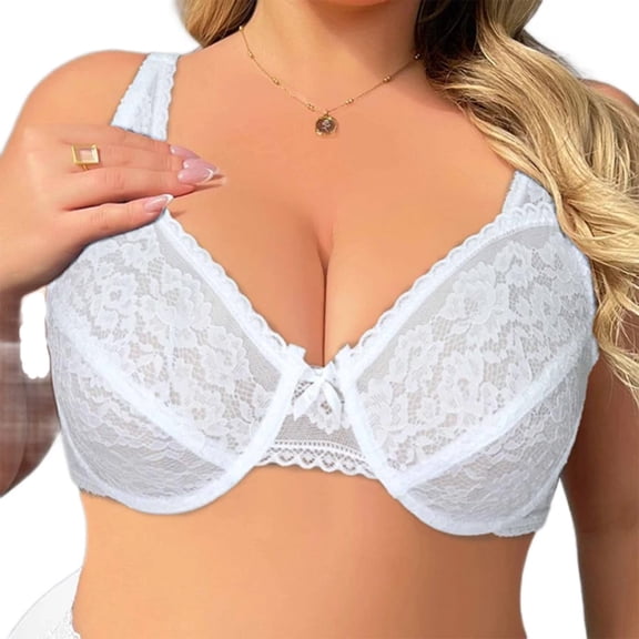 VBEWZET Women Plus‑Size Ultra‑Thin Floral Lace Underwire Bra Support Scalloped‑Edge Brassiere White 44