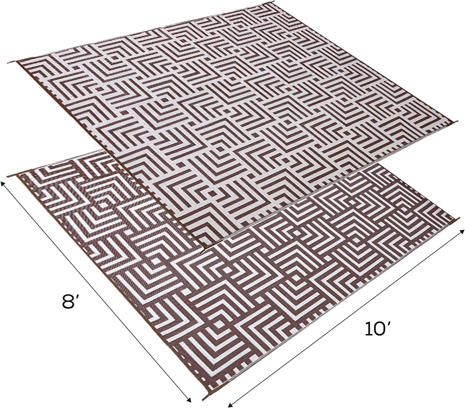 Reversible Mat 8x10 Foot Outdoor Polypropylene Pattern Patio Rug, Brown/Beige