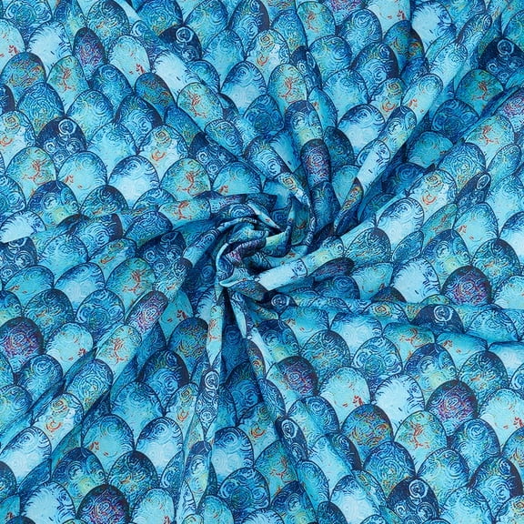 Scales Fabric Cotton Fabric 39x57 inch Deep Sea Blue Polyester Fabric Printed Fishscale Pattern Fabric Cloth for T-Shirt Dress Sewing DIY Craft Tablecloth