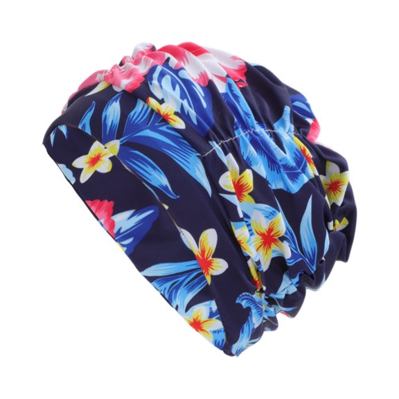 Unique Bargains 1 Pc Breathable Floral Pattern Swimming Cap Pink Black