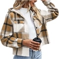 thumbnail image 4 of CBASIHI Womens Plaid Oversized Hooded Jacket with Pockets- Fall Long Sleeve Fashion Casual Button Down Sweatshirts Khaki Size M, 4 of 6