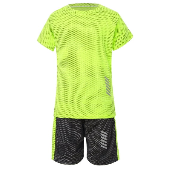 LiiYii Boys Soccer Sports Training Uniforms Kids Youth Athletic Football Soccer Jersey Shirt and Fluorescent_Green 160