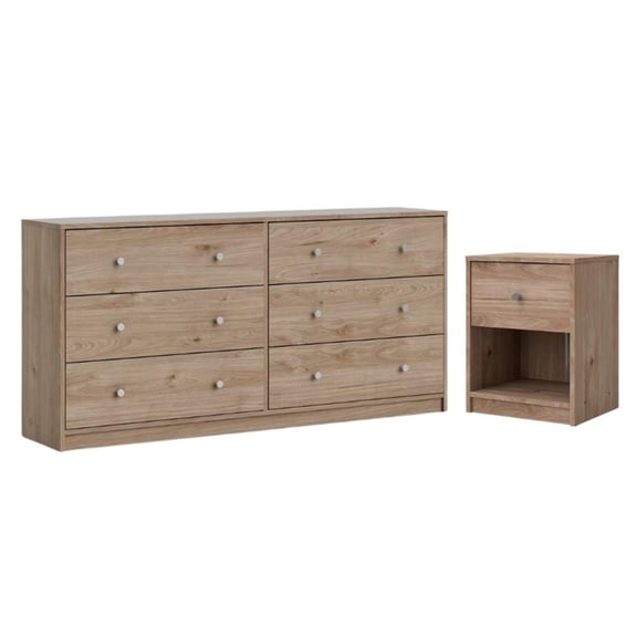 Pemberly Row 2PC Dresser and Nightstand Bedroom Set in Jackson Hickory
