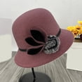 thumbnail image 2 of Autumn and Winter Vintage Bowler Hat for Women | Short Brim & Floral with Furry Pom-Pom Detail | Wool Felt Jazz Cap for Wedding, #03 Pink Free Size, 2 of 3