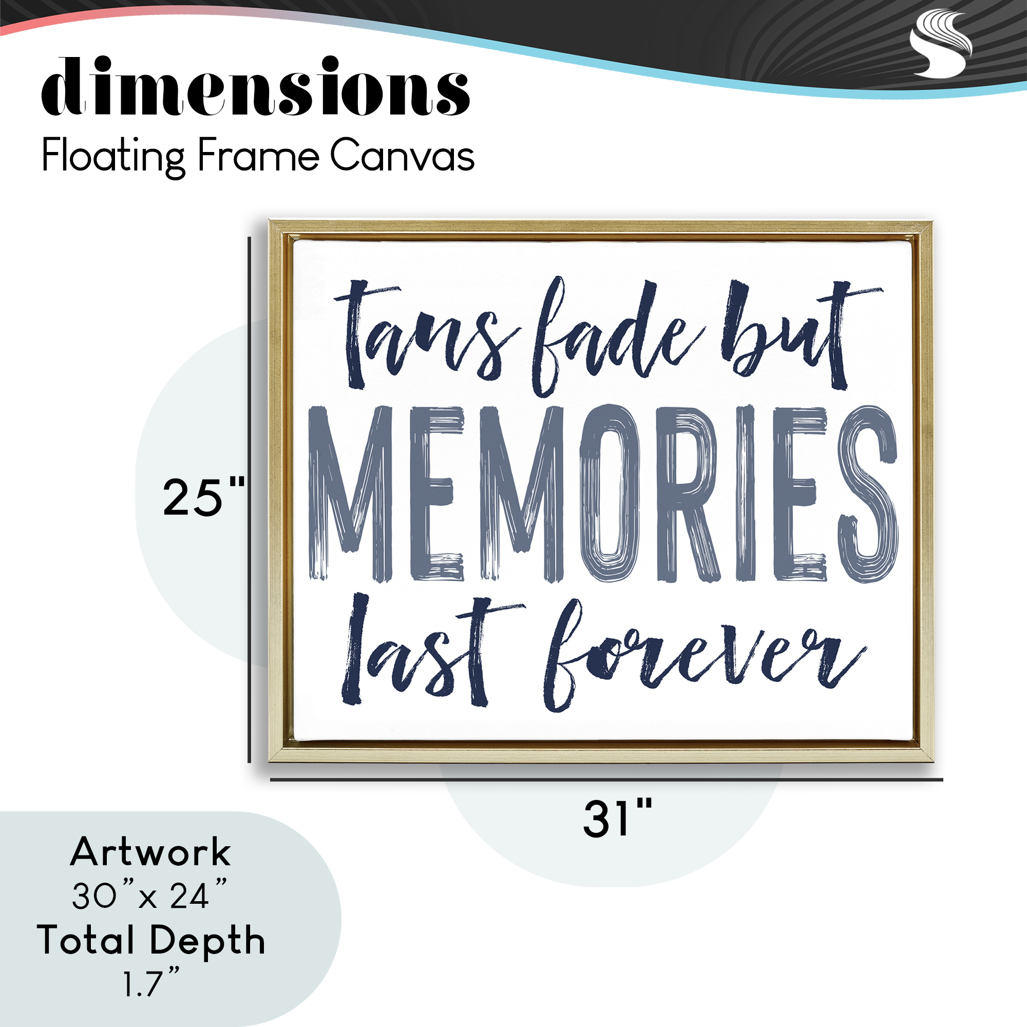 Summer Memories Last Forever Gold Framed Floater Canvas Wall Art, design by Lettered and Lined