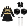 thumbnail image 5 of Aiihoo Kids Girls Cheerleading Dress Cheer Leader Suit Long Sleeve Dance Leotard Dress with Stocking A White&Black 12, 5 of 6