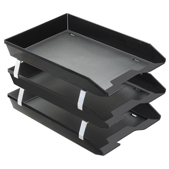 Acrimet Facility 3 Tier Letter Tray Front Load Plastic Desktop File Organizer (Black Color)