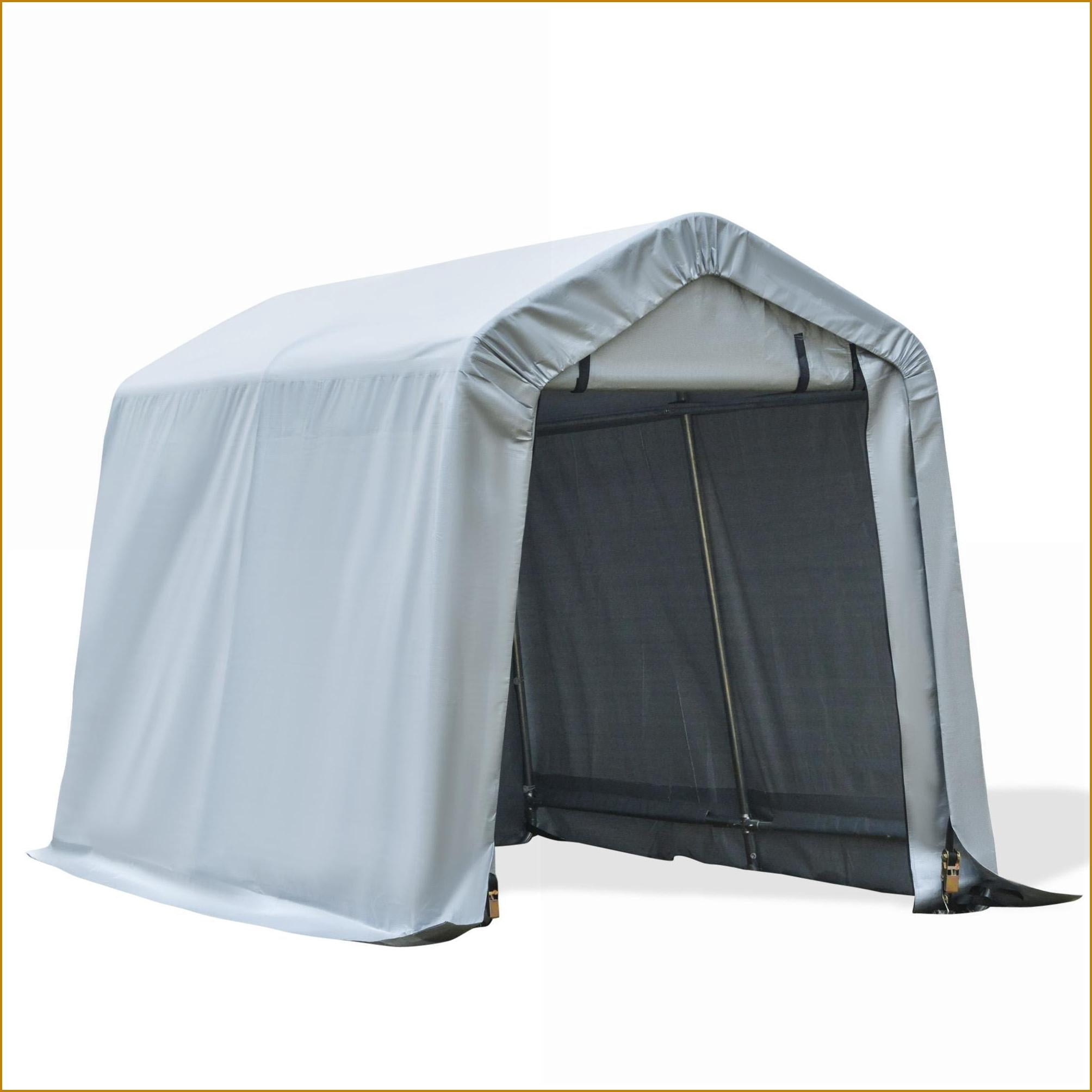 Carports 6' x 8' Portable Garage Shelter, Anti-UV for Motorcycle Garden Tools, Double Zipper Doors, Light Gray|Gray|Galvanized Steel