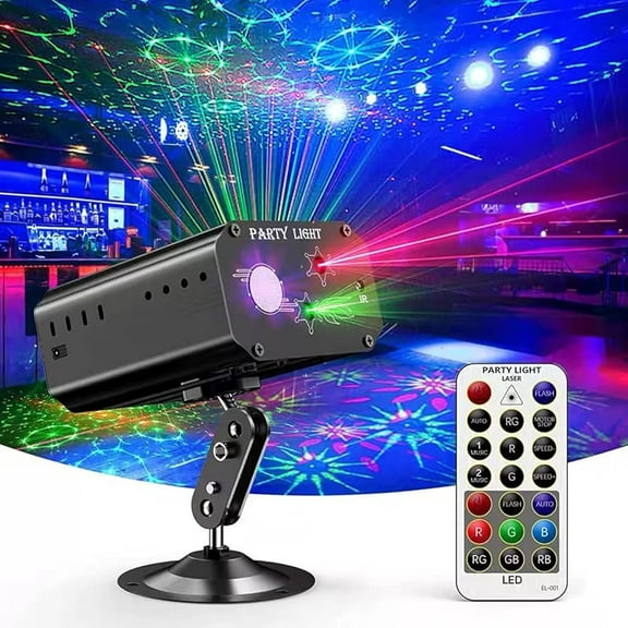 Wrongduck Party Lights DJ Disco Lights, Sound Activated Laser Projector with Remote Control, Red Green Blue LED Strobe Stage Light for Party, Wedding, Club, Holiday, and Live Event