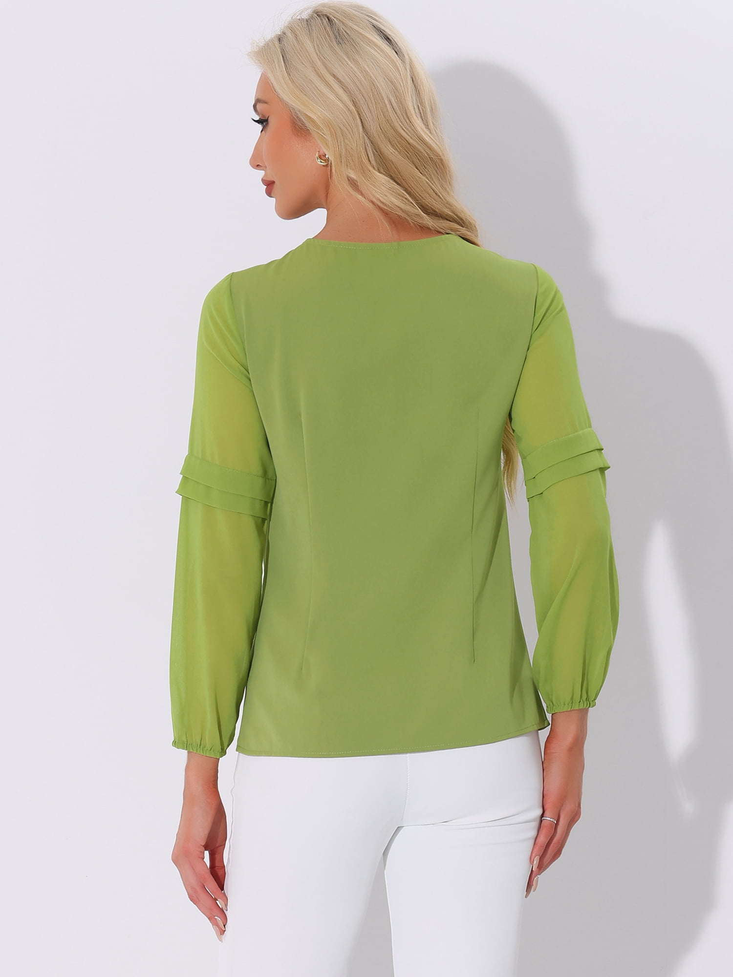 DARING DIVA Chiffon Semi Sheer Long Sleeves Blouses XL Greens