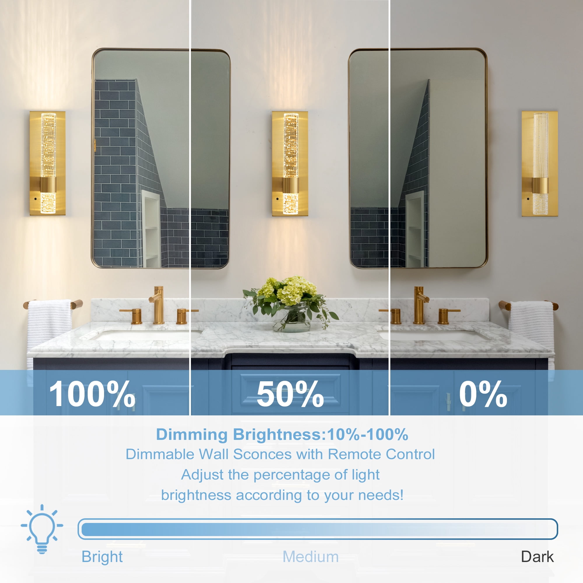 Deyidn 13.7" Wall Sconces Rechargeable Modern LED Wall Lamps Dimmable Battery Operated Wireless Wall Light Fixtures with Acrylic Crystal and Remote Control