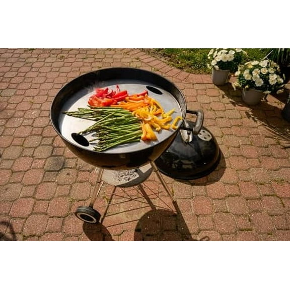 Hunsaker 21.5" Flat Top Griddle Plate fits 22" Kettle Grill and 22.5" WSM - Made in USA from Heavy 11 Gauge Carbon Steel - Perfect for Smash Burgers, Pizza, Pancakes, and Bacon