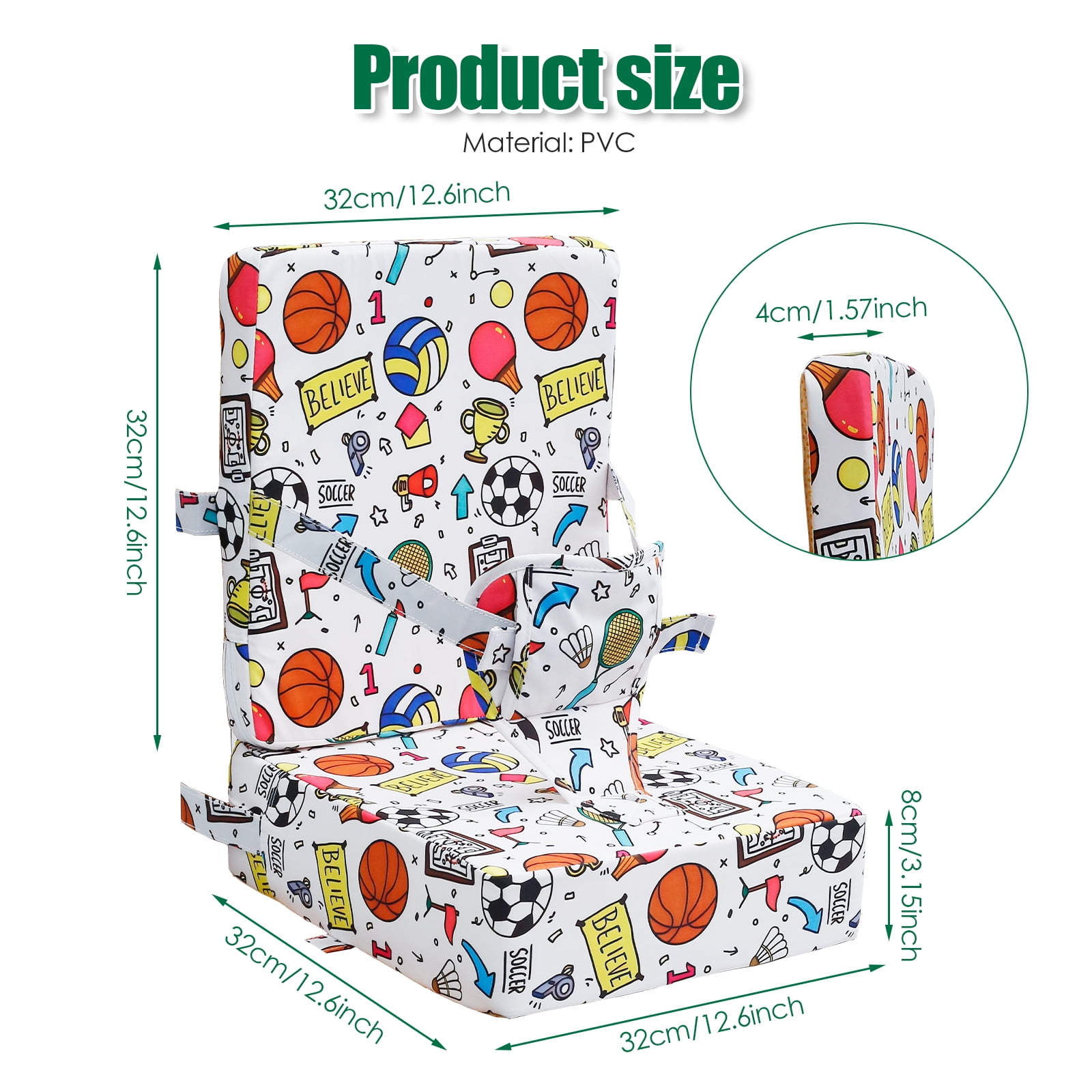 Dznils Toddler Booster Seat for Dining Table, with Backrest, Safety Buckles, Non-Slip Bottom, White