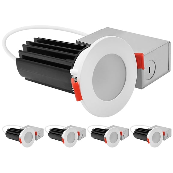 LUXRITE 2 In. LED Recessed Light, Round White & Waterproof Interchangeable Trim, 5CCT, 1000LM, 15W CRI80 Dimmable 4 Pack