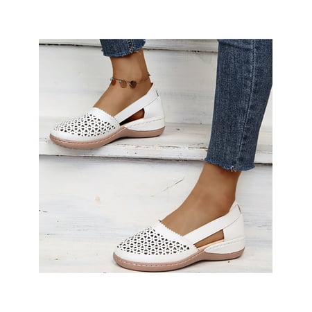 

Lacyhop Hollow Out Vintage Slip On Casual Sandals for Women Wedges Orthopedic Non-Slip Breathable Walking Shoes