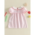 thumbnail image 6 of Toddler Little Girl Back to School Outfit First Day of School Pre Kindergarten Plaid Smocked Short Sleeve Dress Summer Clothes 2-7T, 6 of 9