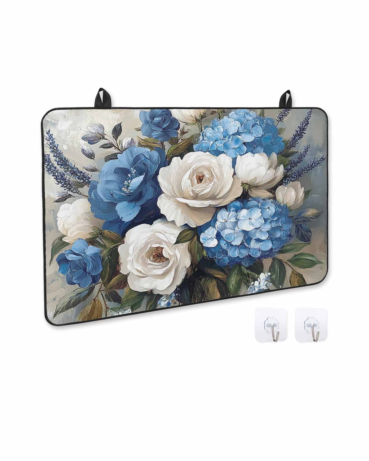 nqOlkjepod Large Induction Cooktop Protector Mat 24"x21", White Blue Spring Floral Stove Top Covers for Electric Stove, Pastoral Flowers Vintage Stove Burner Cover Mats, Glass Top Stove Cover