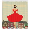 thumbnail image 3 of Vintage Woman Shower Curtain, 1950's Style Girl in Red Dress in Front of a Traditional Street Background, Fabric Bathroom Set with Hooks, 69W X 75L Inches Long, Multicolor, by Ambesonne, 3 of 3