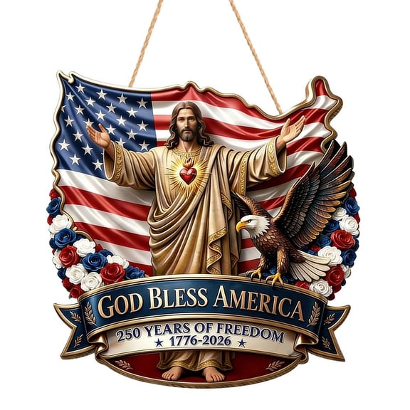 U.S. 250th Anniversary Hanging Decoration, 11.8" Patriotic Ornament Sign for Door, Wall Decor, Commemorative Gift for Home & Party (1PC)