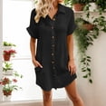 thumbnail image 2 of Uobin Womens Button Down Shirt Dress Solid Color Short Sleeve Casual Loose Tunic Dress Breathable Daily Wear, 2 of 6