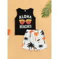 thumbnail image 2 of Liacowi Boy Shorts Set Letter Glasses Sleeveless Vest Tops + Tree Printed High Waist Breeches Suit, 2 of 9