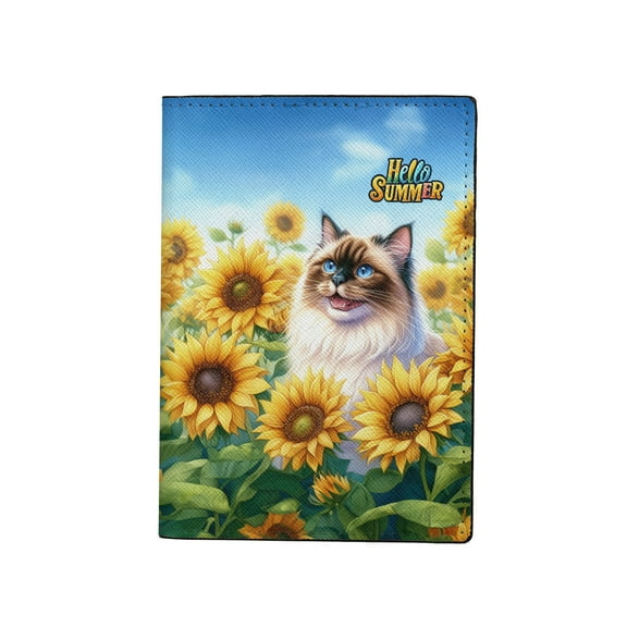 Ragdoll Hello Summer Sunshine Sunflowers Spring Retro Vintage Travel Passport Wallet Cat Lover Kitten Owner Gifts Idea PU Leather Passport Holder Cover - 00008