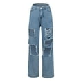 thumbnail image 3 of BRDFRL Women Ripped Boyfriend Jeans High Waist Baggy Denim Pants Y2K Distressed Streetwear Vintage Hiphop Dance Trousers Blue S, 3 of 8