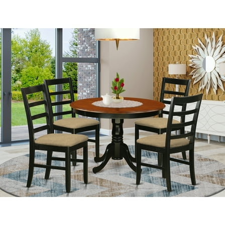 Round Dining Table Set 5 Piece - Kitchen Table with Chairs, 42 Inch, Black Cherry Finish