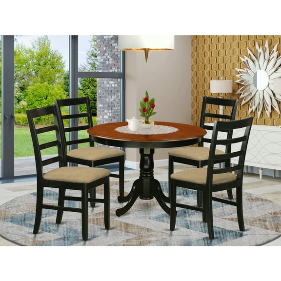 Round Dining Table Set 5 Piece - Kitchen Table with Chairs, 42 Inch, Black Cherry Finish