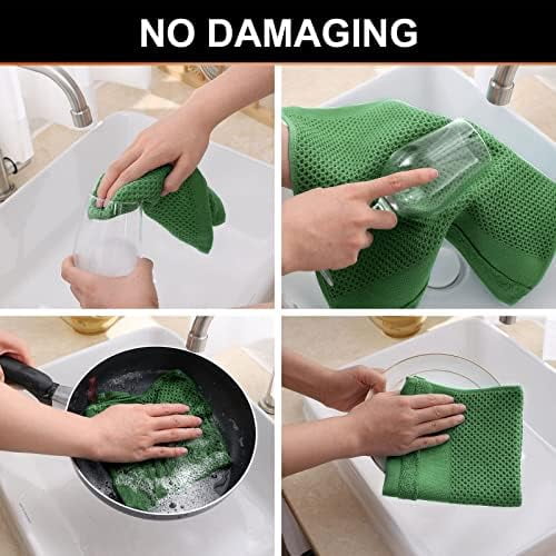 100% Cotton Dish Cloths, 6 Pack - 12 x 12 Inches, Waffle Weave Super Soft and Absorbent Dish Towels Quick Drying Dishcloths, Grass Green