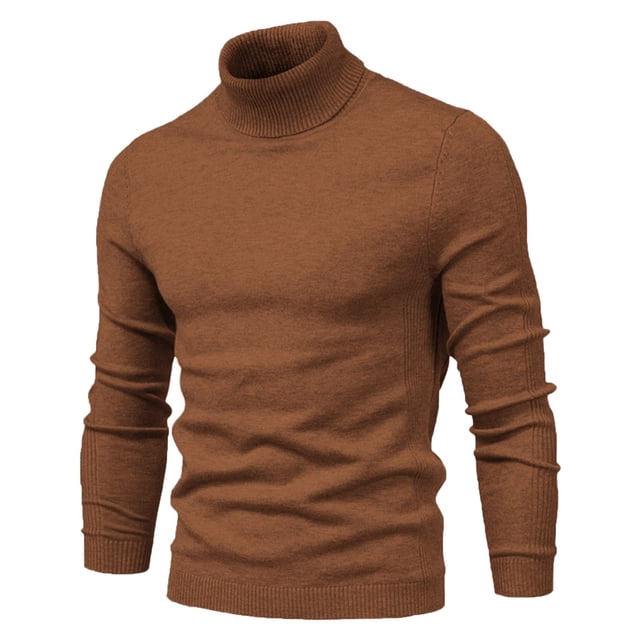 Mrat Men Sweaters Fall Men's Solid Color High Neck Pullover Long Sleeved Loose Base Shirt Tops Sweater Turtleneck Sweater Men Sweaters Fall S-106 Coffee M